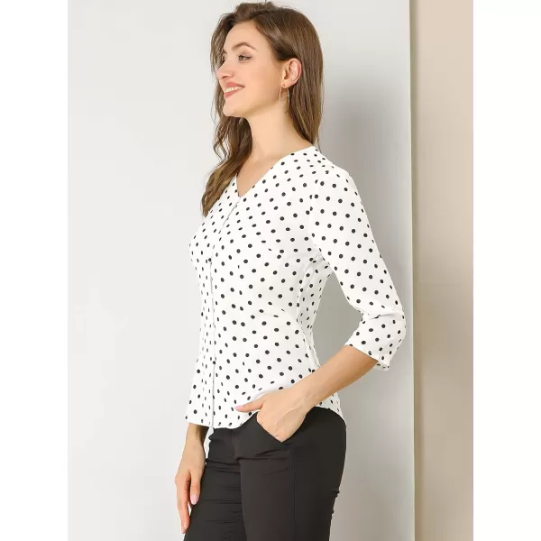 Allegra K Women's Polka Dots 3/4 Sleeve Button Front Vintage Office Blouse Top