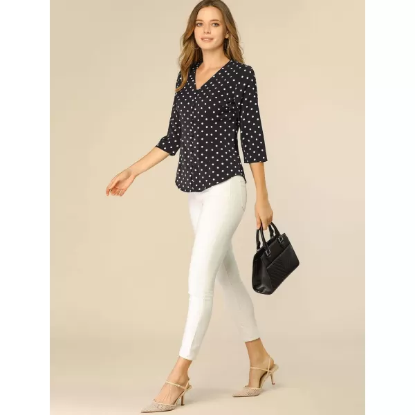 Allegra K Women's Polka Dots 3/4 Sleeve Button Front Vintage Office Blouse Top