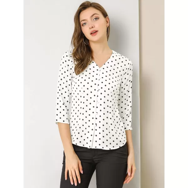 Allegra K Women's Polka Dots 3/4 Sleeve Button Front Vintage Office Blouse Top