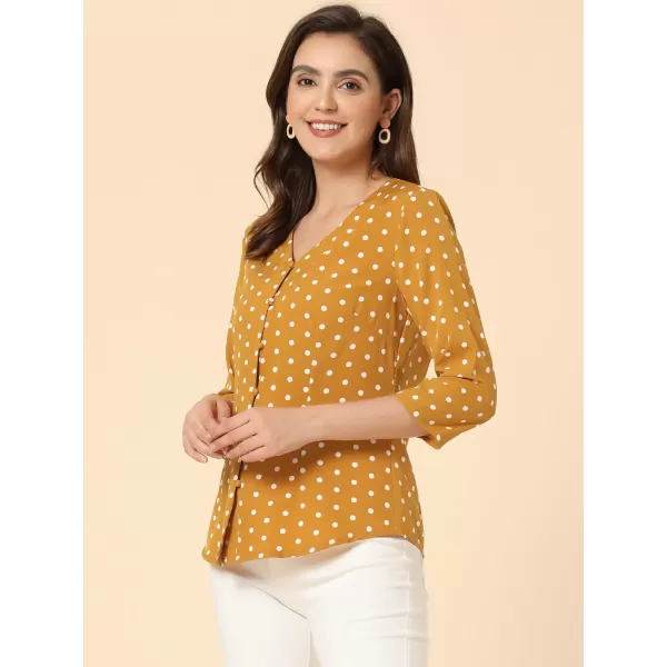 Allegra K Women's Polka Dots 3/4 Sleeve Button Front Vintage Office Blouse Top