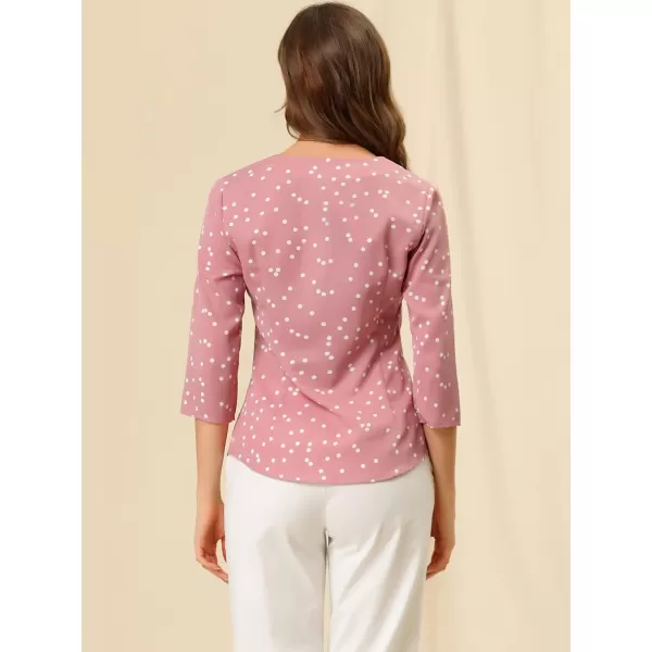 Allegra K Women's Polka Dots 3/4 Sleeve Button Front Vintage Office Blouse Top