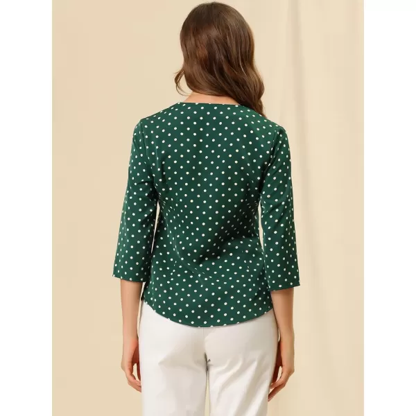 Allegra K Women's Polka Dots 3/4 Sleeve Button Front Vintage Office Blouse Top