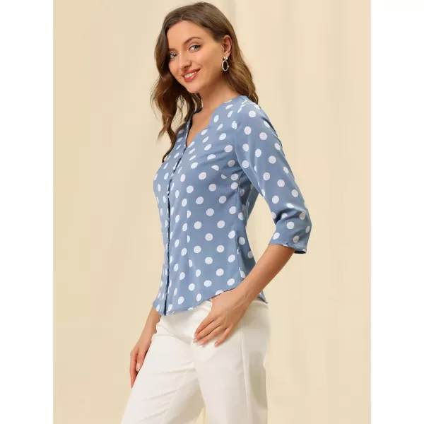 Allegra K Women's Polka Dots 3/4 Sleeve Button Front Vintage Office Blouse Top