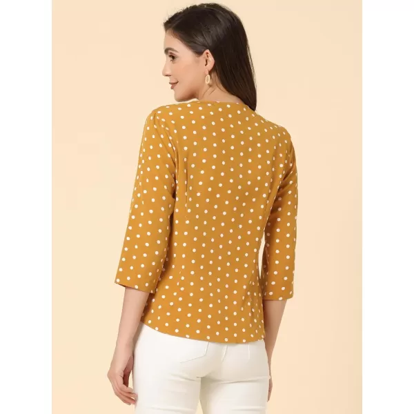 Allegra K Women's Polka Dots 3/4 Sleeve Button Front Vintage Office Blouse Top