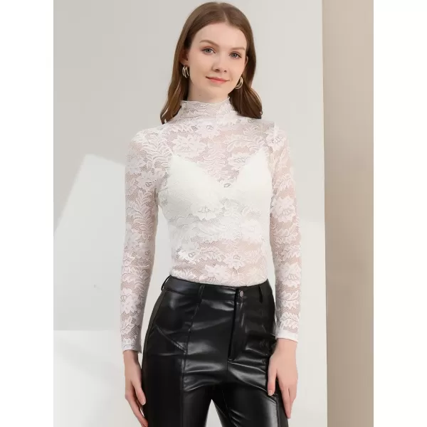 Allegra K Women's See Through Long Sleeve Turtleneck Sheer Floral Lace Blouse Top