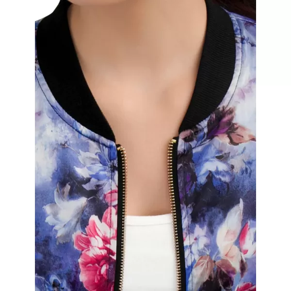 Allegra K Women's Stand Collar Zip Up Floral Print Bomber Jacket