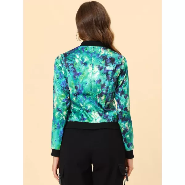 Allegra K Women's Stand Collar Zip Up Floral Print Bomber Jacket