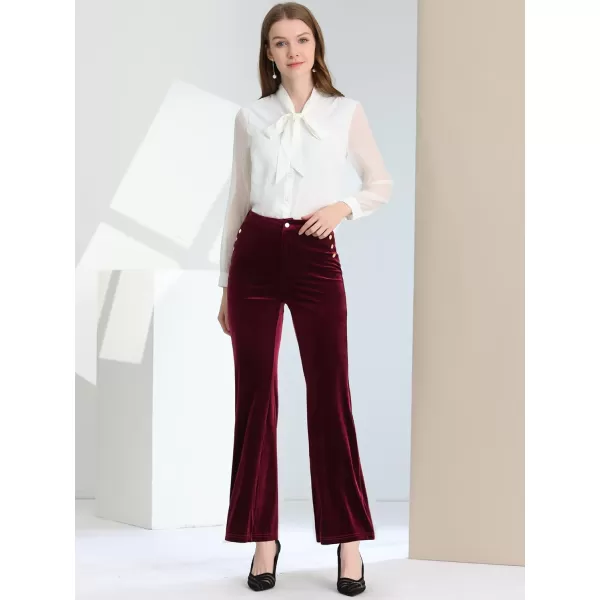 Allegra K Women's Velvet Pants Botton Decor High Waist Wide Flare Leg Pants