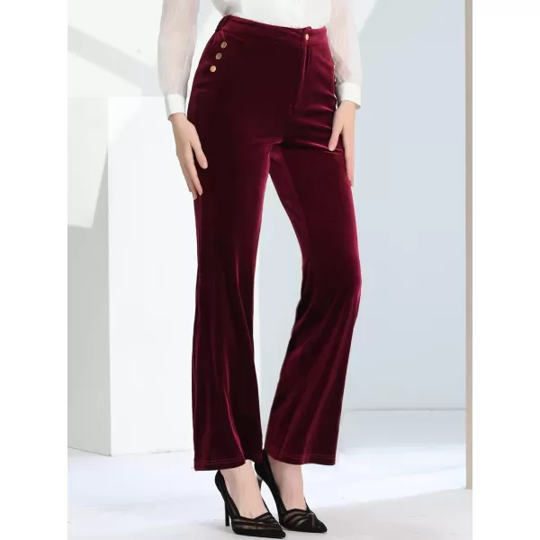 Allegra K Women's Velvet Pants Botton Decor High Waist Wide Flare Leg Pants