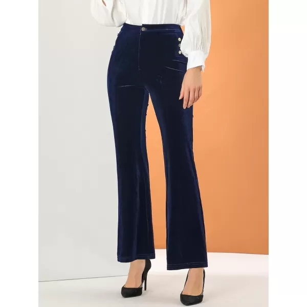 Allegra K Women's Velvet Pants Botton Decor High Waist Wide Flare Leg Pants