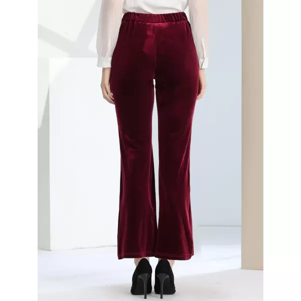 Allegra K Women's Velvet Pants Botton Decor High Waist Wide Flare Leg Pants