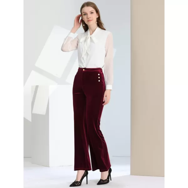 Allegra K Women's Velvet Pants Botton Decor High Waist Wide Flare Leg Pants