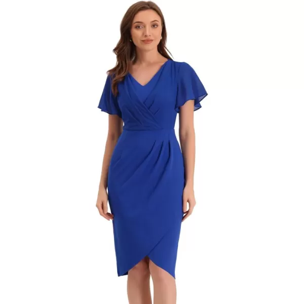 Allegra K Elegant Office Work Dress for Women's V Neck Short Sleeve Bodycon Cocktail Midi Dress