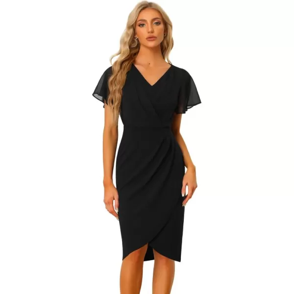 Allegra K Elegant Office Work Dress for Women's V Neck Short Sleeve Bodycon Cocktail Midi Dress