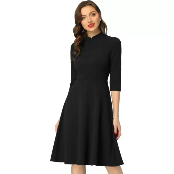 Allegra K Vintage Dresses for Women's 3/4 Sleeves Stand Collar Office Work Elegant A-Line Dress