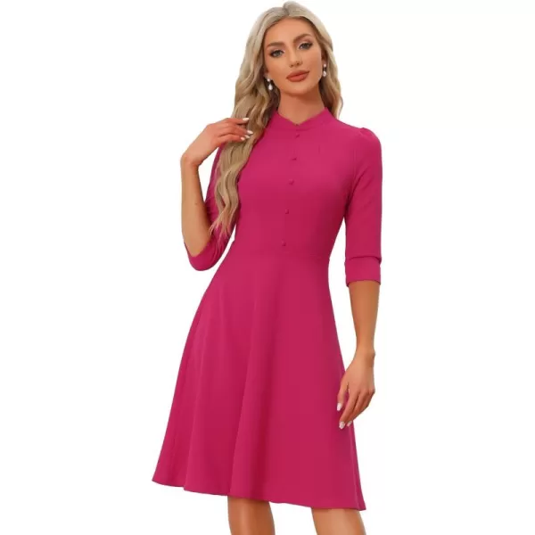 Allegra K Vintage Dresses for Women's 3/4 Sleeves Stand Collar Office Work Elegant A-Line Dress