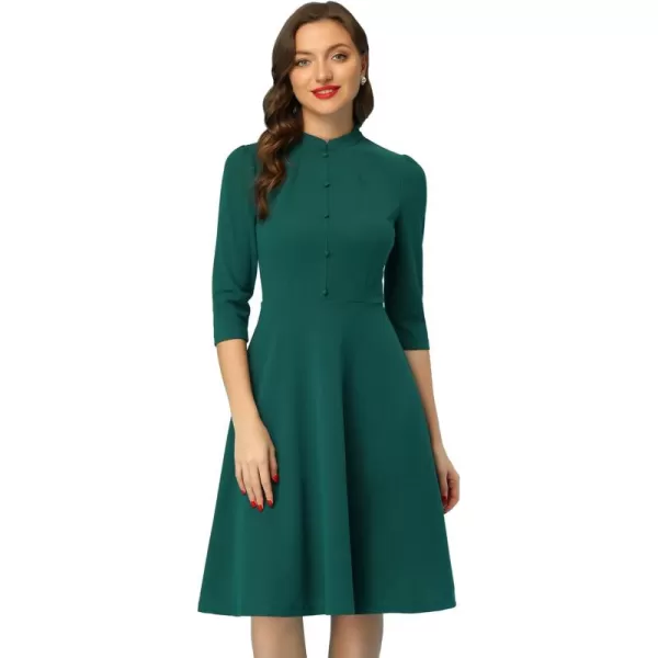 Allegra K Vintage Dresses for Women's 3/4 Sleeves Stand Collar Office Work Elegant A-Line Dress