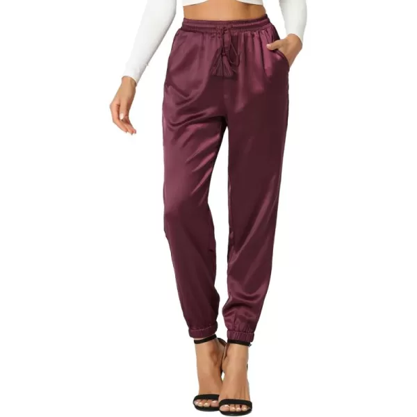 Allegra K Women's Drawstring Elastic Waist Athleisure Pants Ankle Length Satin Joggers with Pocket