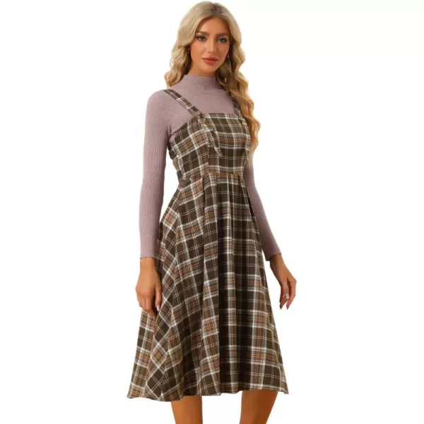 Allegra K Women's Plaid Overalls Vintage Sleeveless A-Line Overall Pinafore Dress Suspender Skirt