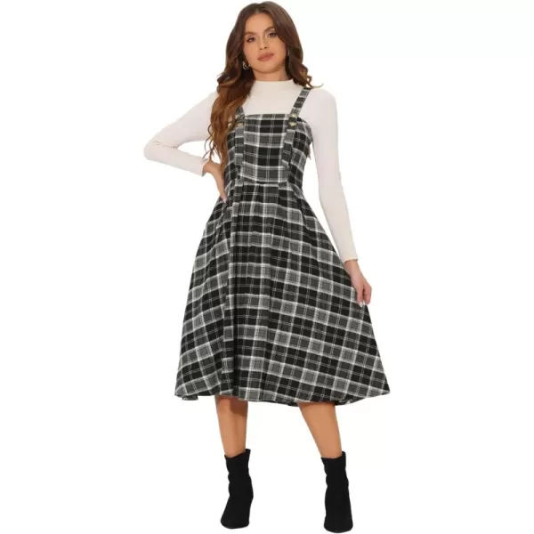 Allegra K Women's Plaid Overalls Vintage Sleeveless A-Line Overall Pinafore Dress Suspender Skirt