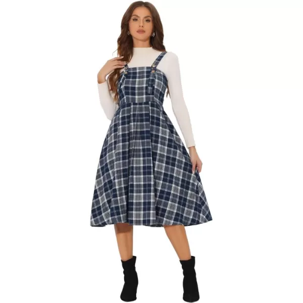 Allegra K Women's Plaid Overalls Vintage Sleeveless A-Line Overall Pinafore Dress Suspender Skirt