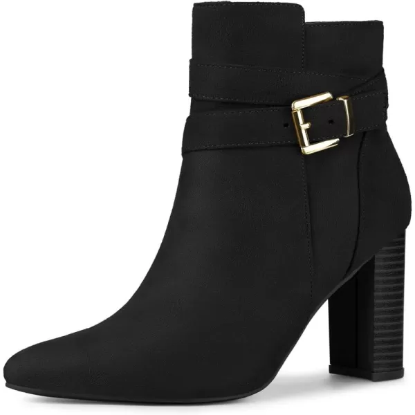 Allegra K Women's Pointed Toe Buckle Decor Chunky Heel Ankle Boots