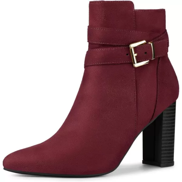 Allegra K Women's Pointed Toe Buckle Decor Chunky Heel Ankle Boots