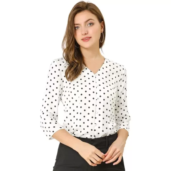 Allegra K Women's Polka Dots 3/4 Sleeve Button Front Vintage Office Blouse Top