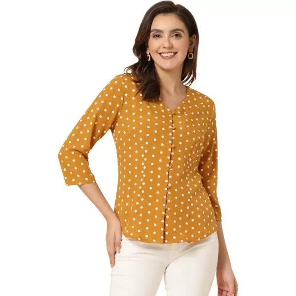 Allegra K Women's Polka Dots 3/4 Sleeve Button Front Vintage Office Blouse Top