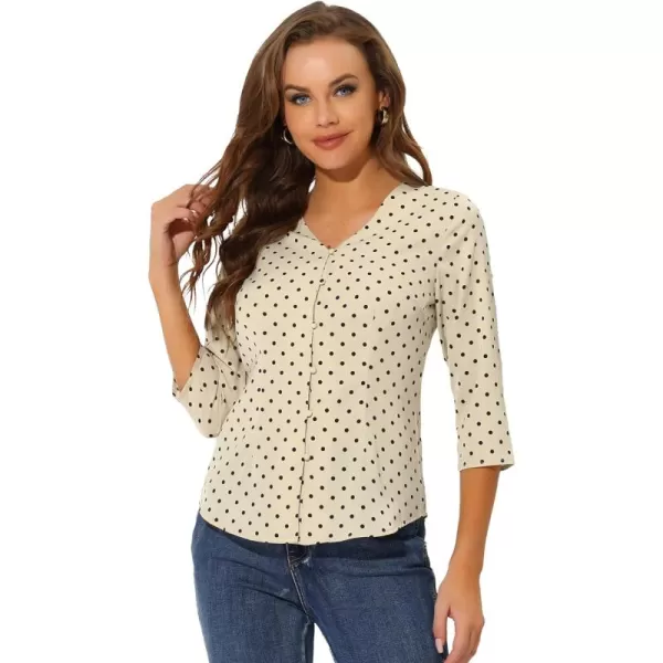 Allegra K Women's Polka Dots 3/4 Sleeve Button Front Vintage Office Blouse Top