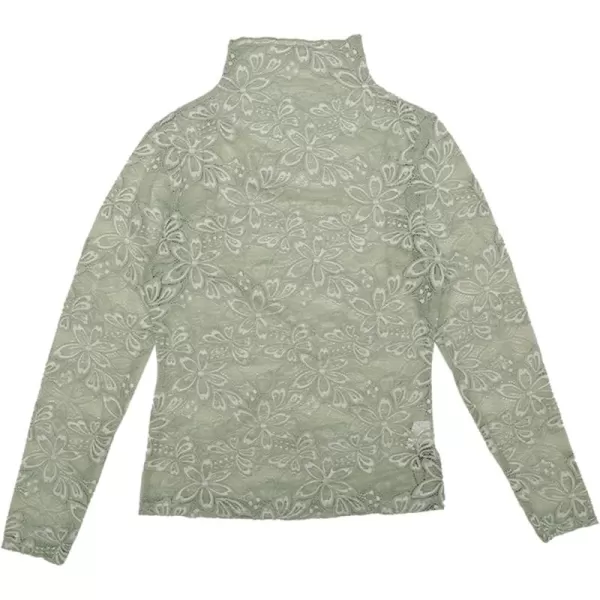 Allegra K Women's See Through Long Sleeve Turtleneck Sheer Floral Lace Blouse Top