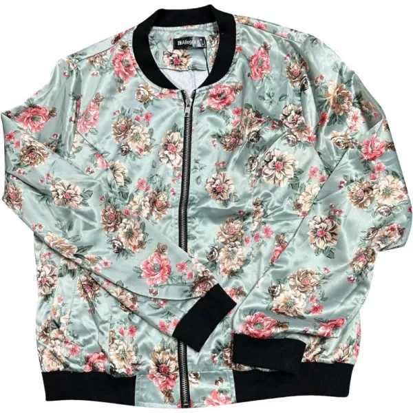 Allegra K Women's Stand Collar Zip Up Floral Print Bomber Jacket