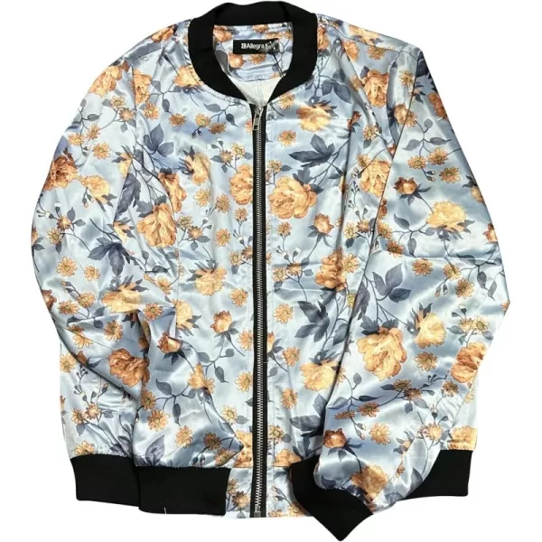 Allegra K Women's Stand Collar Zip Up Floral Print Bomber Jacket