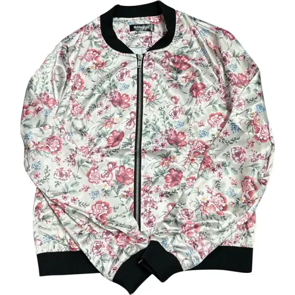 Allegra K Women's Stand Collar Zip Up Floral Print Bomber Jacket