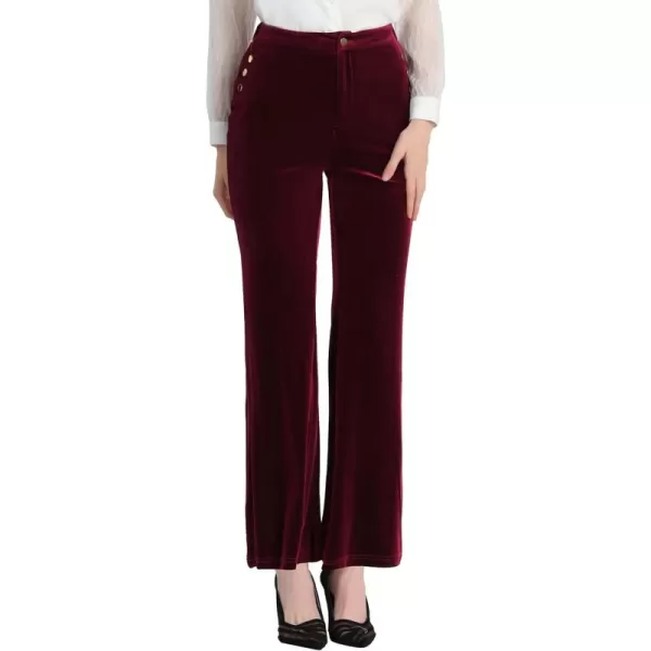 Allegra K Women's Velvet Pants Botton Decor High Waist Wide Flare Leg Pants