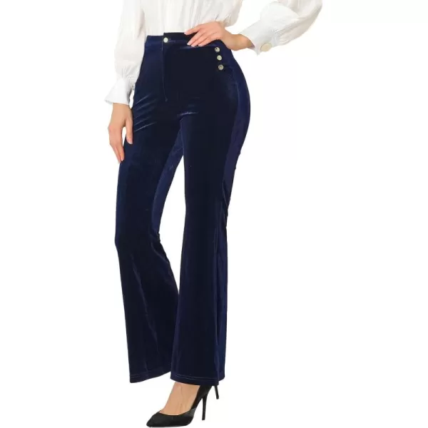 Allegra K Women's Velvet Pants Botton Decor High Waist Wide Flare Leg Pants