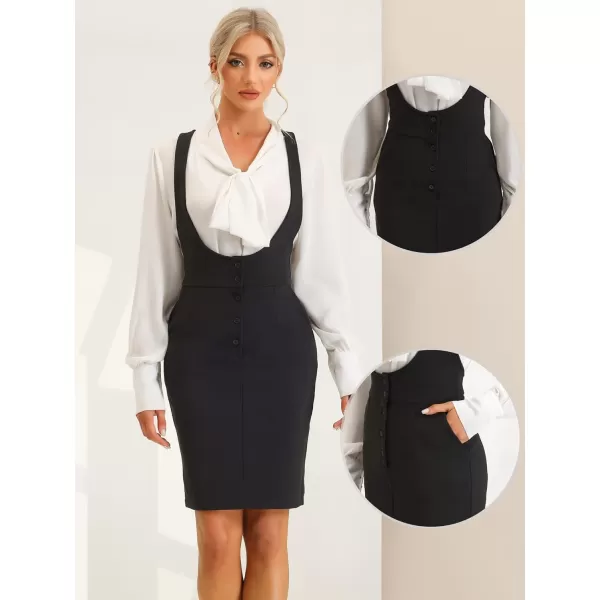 Allegra K Business Pinafore Pencil Skirt for Women's Button Front Suspender Overall Skirts