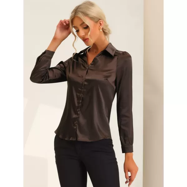 Allegra K Button Down Shirt Top for Women's Long Sleeve Satin Work Office Collared Blouse