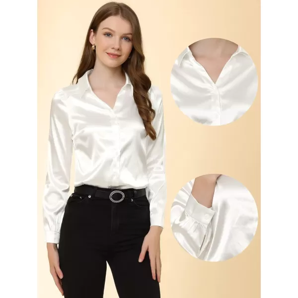 Allegra K Button Down Shirt Top for Women's Long Sleeve Satin Work Office Collared Blouse