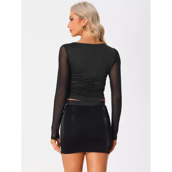 Allegra K Long Sleeve Mesh Tops for Women's Sweetheart Neck 2023 Fall Trendy Ruched Blouse with Padded Bust