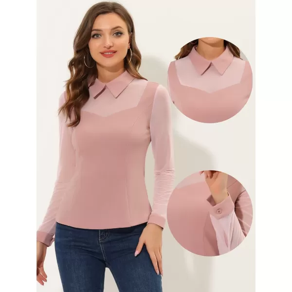 Allegra K Mesh Insert Tops for Women's Long Sleeves Point Collar Work Blouse