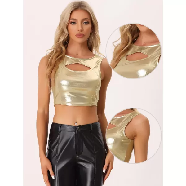 Allegra K Metallic Crop Top for Women's Shiny Sleeveless Cut Out Party Clubwear Holographic Tank Tops