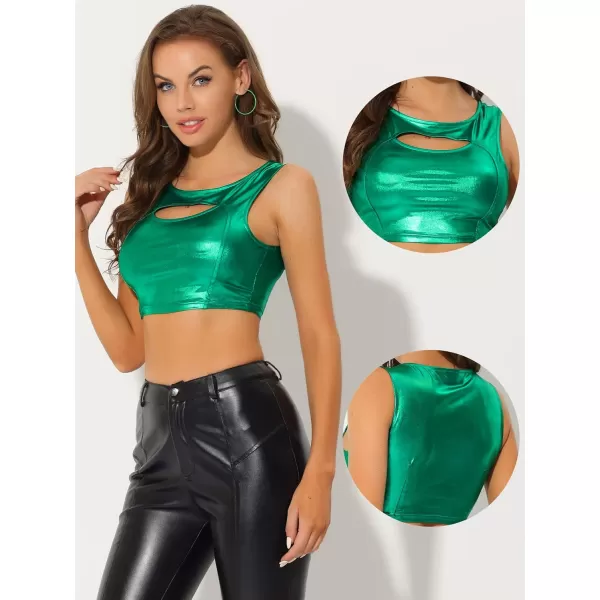 Allegra K Metallic Crop Top for Women's Shiny Sleeveless Cut Out Party Clubwear Holographic Tank Tops