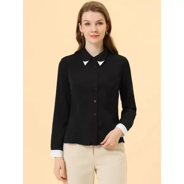 Allegra K Office Shirt for Women's Point Collared Button Up Tops