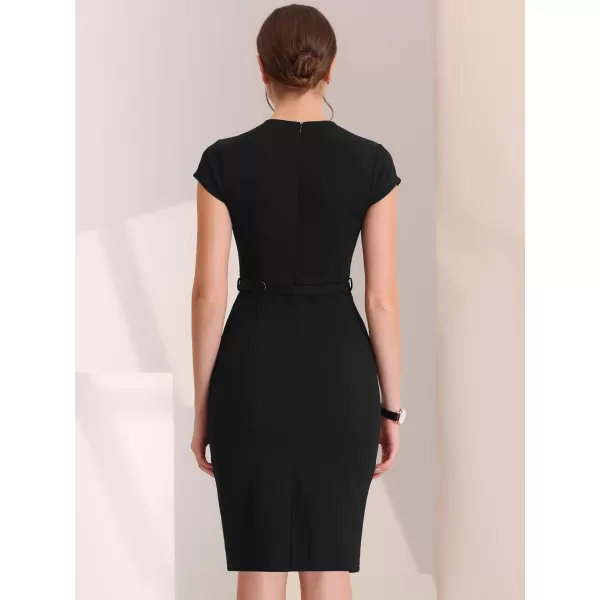 Allegra K Pencil Dress for Women's 2023 V Neck Cap Sleeve Raised Waist Work Business Bodycon Sheath Dress