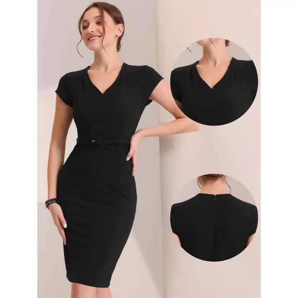 Allegra K Pencil Dress for Women's 2023 V Neck Cap Sleeve Raised Waist Work Business Bodycon Sheath Dress