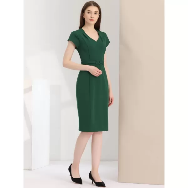 Allegra K Pencil Dress for Women's 2023 V Neck Cap Sleeve Raised Waist Work Business Bodycon Sheath Dress