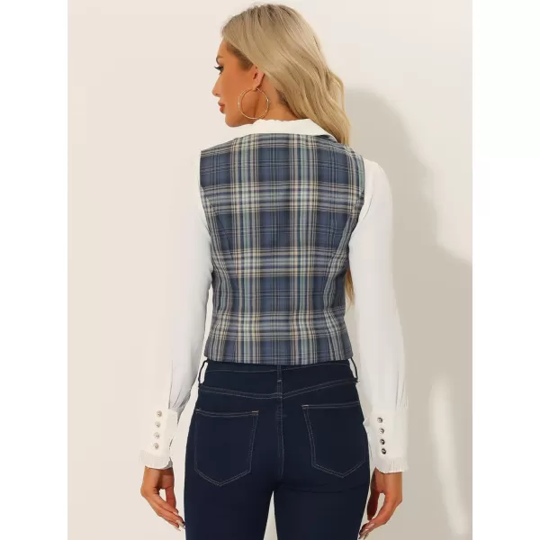 Allegra K Plaid Vest for Women's Single Breasted V Neck Sleeveless Racerback Vintage Waistcoat