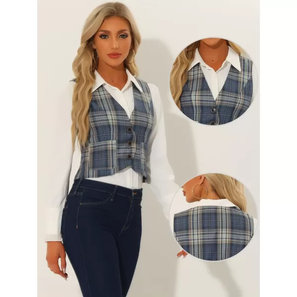 Allegra K Plaid Vest for Women's Single Breasted V Neck Sleeveless Racerback Vintage Waistcoat