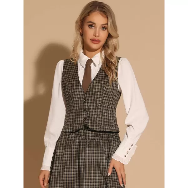 Allegra K Plaid Vest for Women's Single Breasted V Neck Sleeveless Racerback Vintage Waistcoat